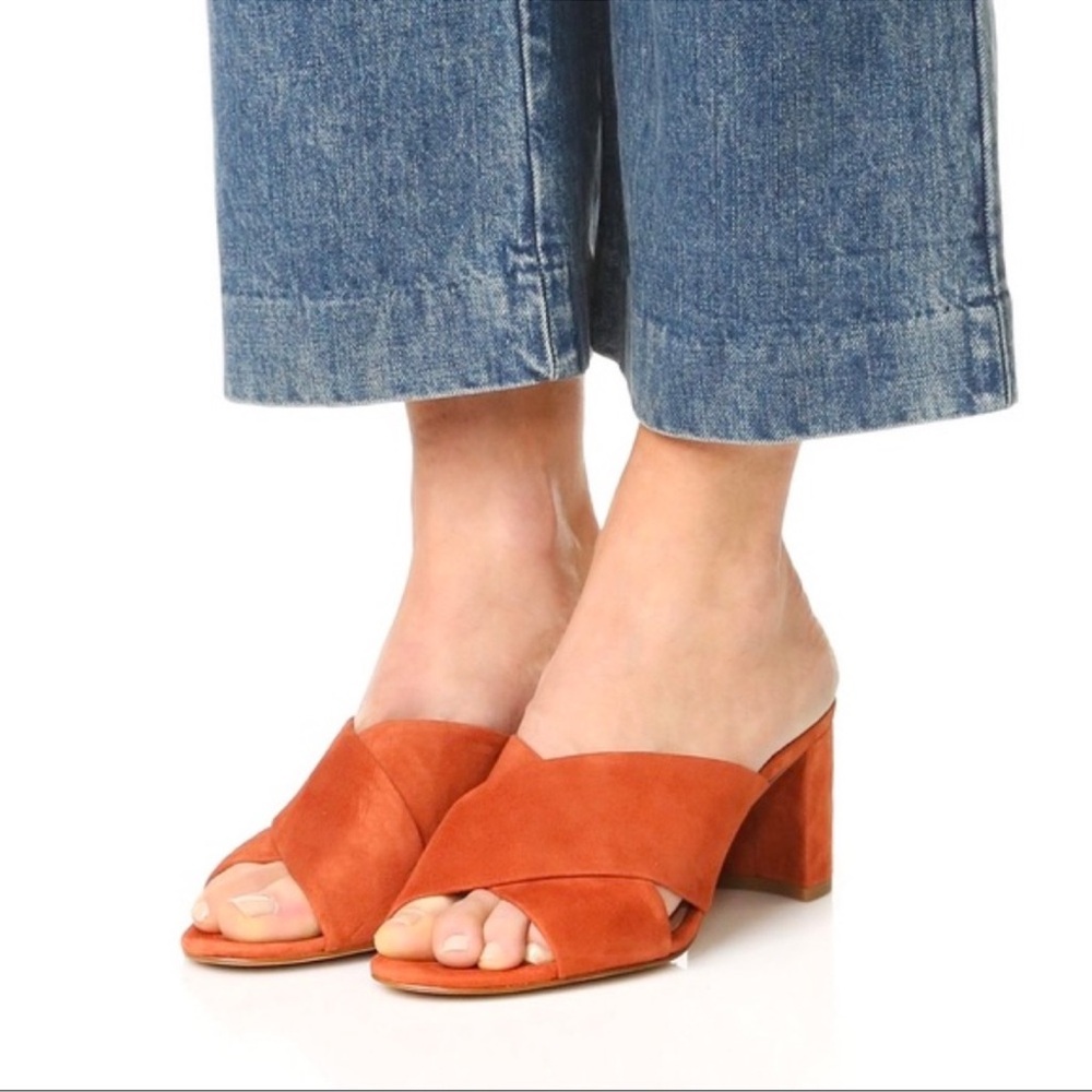 Madewell Orange Red Heels with Chunky Block Heel